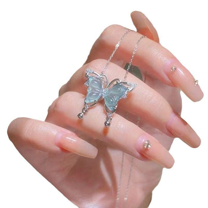 Wholesale Light green hollow butterfly pendant necklace versatile clavicle chain