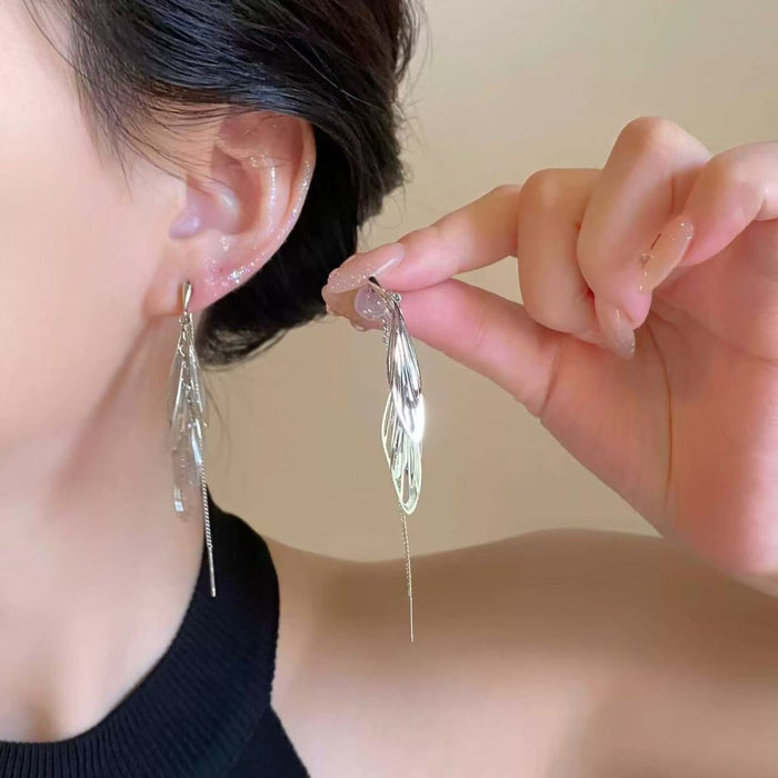 Wholesale Exaggerated Silver Long Metal Tassel Hoop Earrings