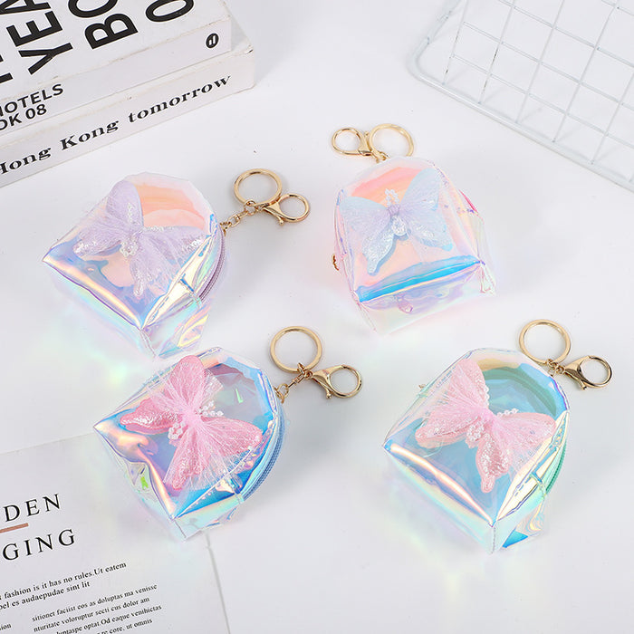 Wholesale PVC Lace Butterfly Coin Purse Keychain Pink Street Trend Pouch For Lipstick And Earphones Everyday Fashion Accessory