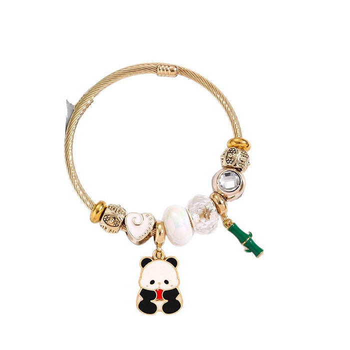 Wholesale Trendy Cartoon Panda Pendant Bracelet Stainless Steel Women' s Jewelry Gift Resale