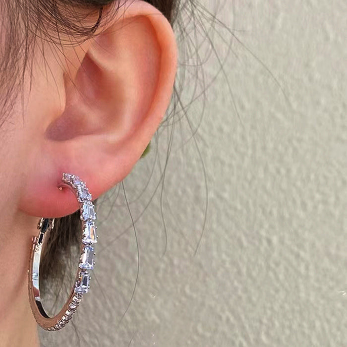 Wholesale Silver Needle Zircon Earrings with High Quality and Full Diamond Large Circle Earrings and Eardrops