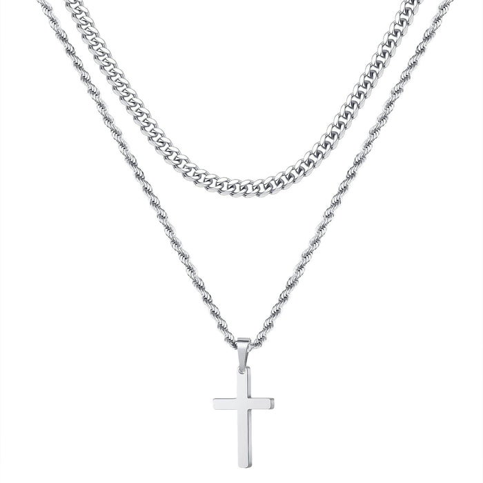 Wholesale Stainless steel double-layer cross pendant necklace with steel electroplating