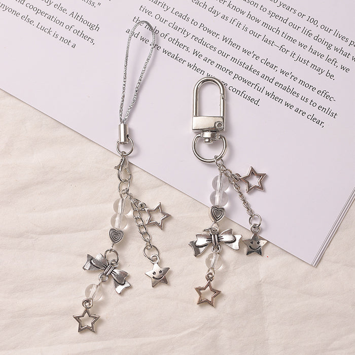 Wholesale Sweet silver star bow mobile phone chain pendant bag pendant keychain
