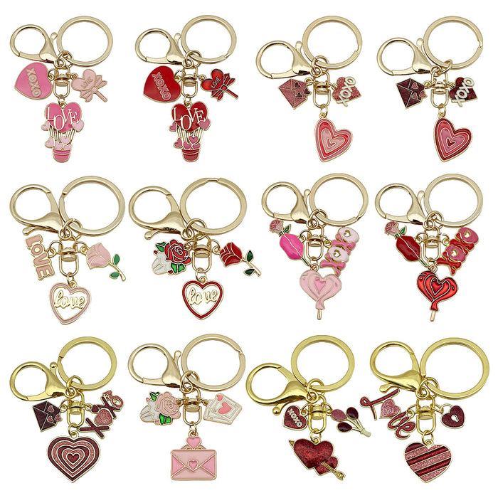 Wholesale Valentine' s Day Oil-Drip Alloy LOVE Heart Candy Rose Metal Keychain