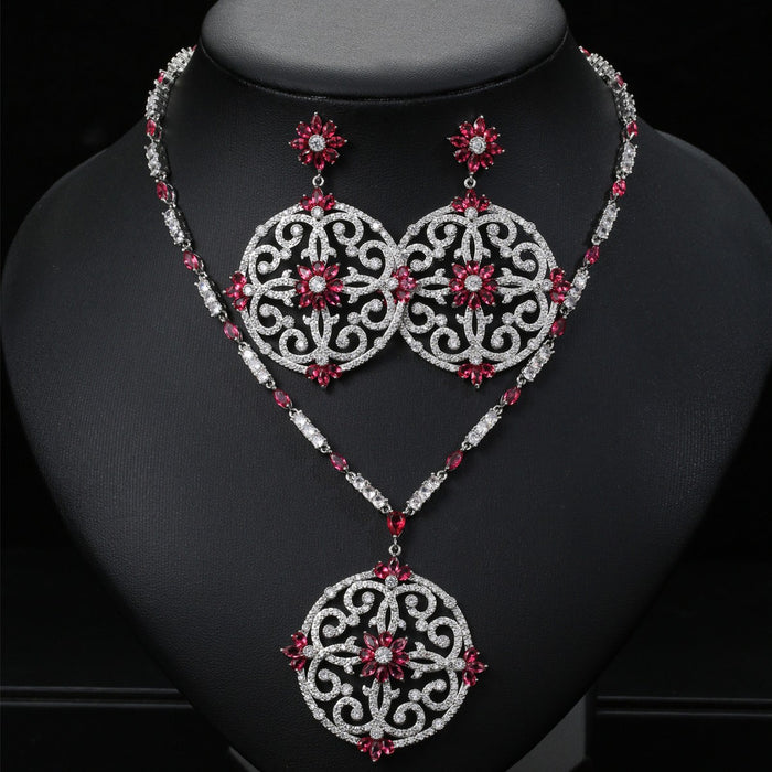 Wholesale Dubai India Zircon Necklace Earrings Set Chain Bridal Women Jewelry