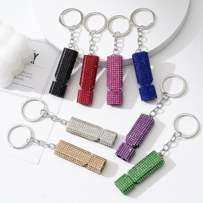 Wholesale Diamond Flat Aluminum Alloy Double-tube Whistle Keychain JDC-KC-ZY027