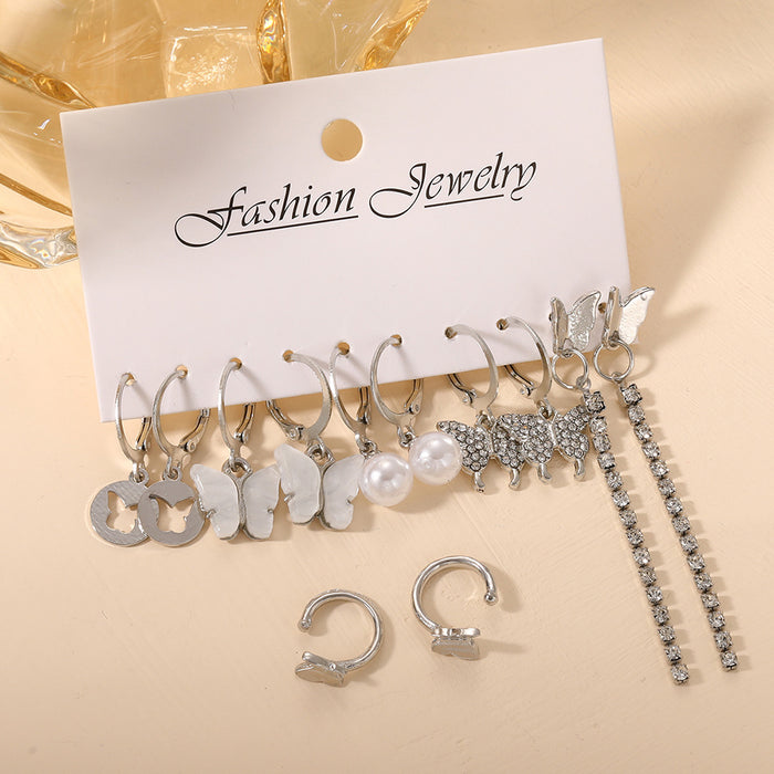 Wholesale Butterfly Pearl Women's Alloy Earrings Set JDC-ES-HZS005