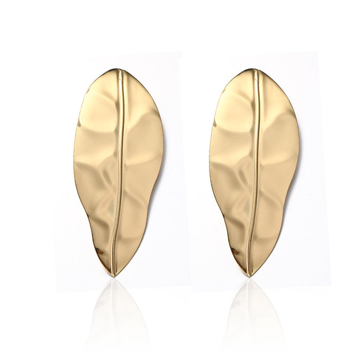 Wholesale Exaggerated alloy leaf earrings, niche folds, irregular earrings, earrings, studs