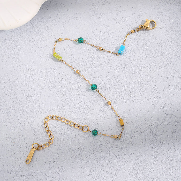 Wholesale New titanium steel bracelet with stainless steel inlaid with colored stones and zircon, fashionable and versatile bracelet accessory