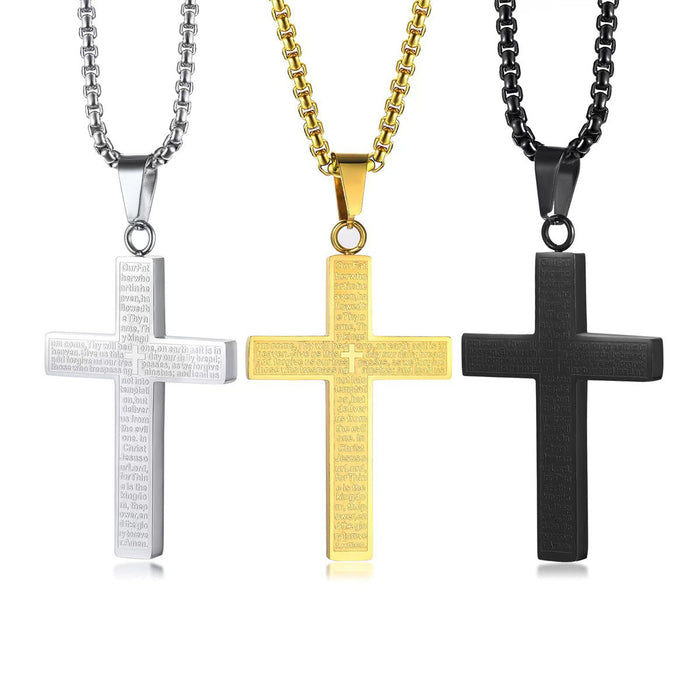 Wholesale Men's Cross Pendant Necklace Engraved Stainless Steel