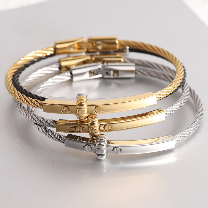 Wholesale Cross border Simple and Versatile Titanium Steel Circular 3MM Cable Bracelet Fashion Steel Wire Bracelet