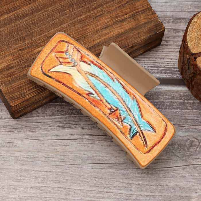 Wholesale Western Wind Sunflower Feather Pattern PU Leather Hairpin Women Shark Clip