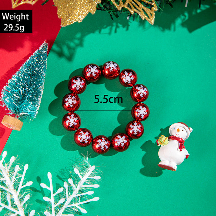 Wholesale Resin Beaded Bracelet with Snowman Bell Print Colorful Round Beads Christmas Jewelry Accessory MOQ≥2