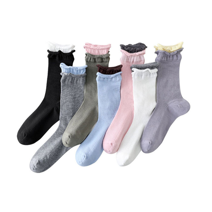 Wholesale Boneless thin socks, mid tube socks, rolled edges, versatile mesh, stacked socks, cotton