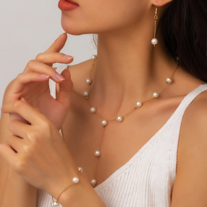 Wholesale Jewelry Fashion Pearl Pendant Alloy Luxury Pearl Earrings Bracelet Earrings Necklace Set