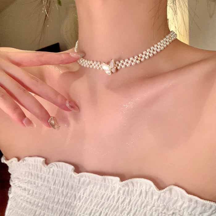 Wholesale Same multi-layer pearl necklace, high-end neck chain, bone chain design, jewelry accessories