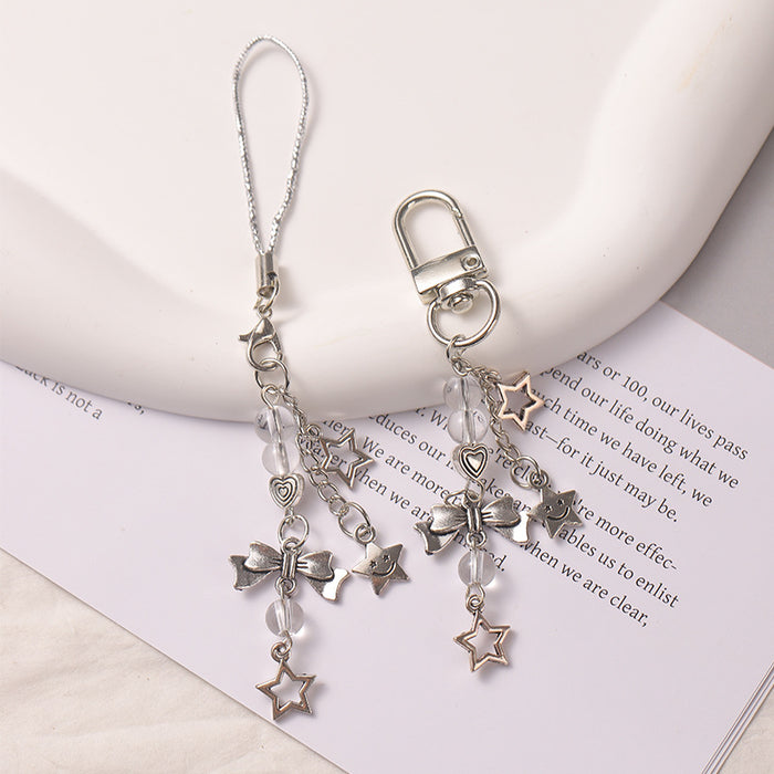 Wholesale Sweet silver star bow mobile phone chain pendant bag pendant keychain