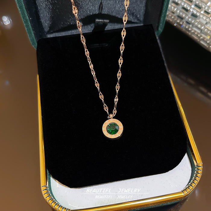 Wholesale Personalized collarbone chain, simple rose gold, Roman letters, zircon pendant, stainless steel necklace for women