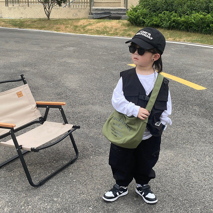 Wholesale Crossbody bag, large capacity outdoor snack bag, simple letter canvas shoulder bag