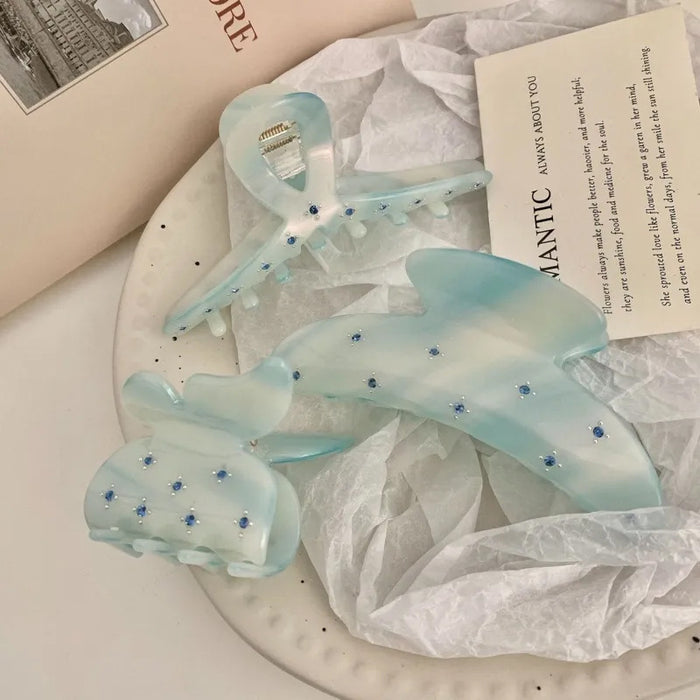 Wholesale Blue rhinestone grip clip, high-end and exquisite, shark clip at the back of the head