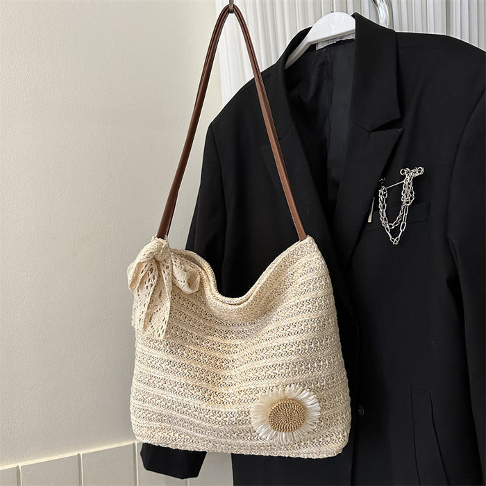 Wholesale Popular woven tote bucket bag, large capacity straw woven bag
