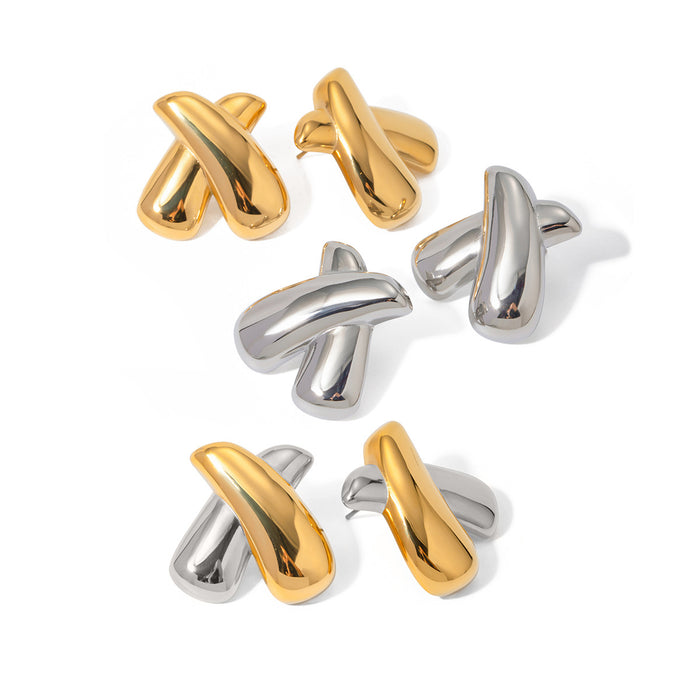 Wholesale 18k Gold Stainless Steel Chubby X-shaped Earrings JDC-ES-JD350