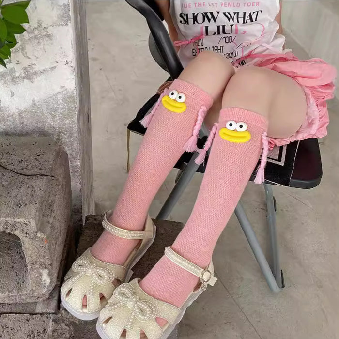 Wholesale Thin children' s socks mid-tube socks  cute long socks  funny braids pile socks