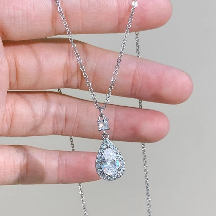 Wholesale Water droplet zircon pendant necklace, simple collarbone chain, versatile temperament, necklace accessories wholesale