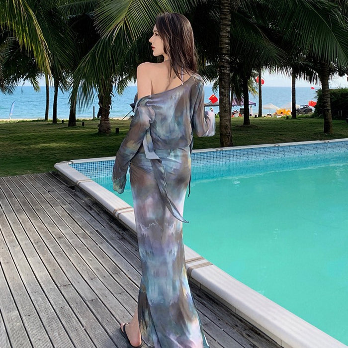 Wholesale Bikini swimsuit split four piece long skirt sexy slimming and slimming, soaking in hot spring vacation