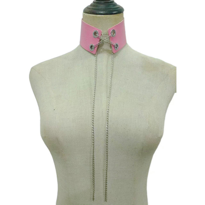 Wholesale New metal chain strap necklace necklace with PU leather collar, cute punk collar necklace accessories