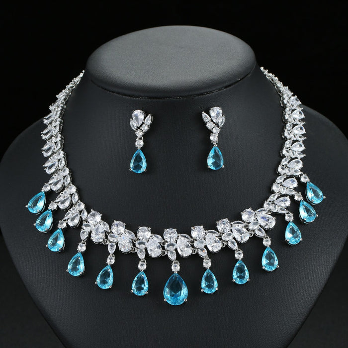 Wholesale Zircon Necklace Earrings suit Jewelry Full Diamond Water Drops Festival Wear