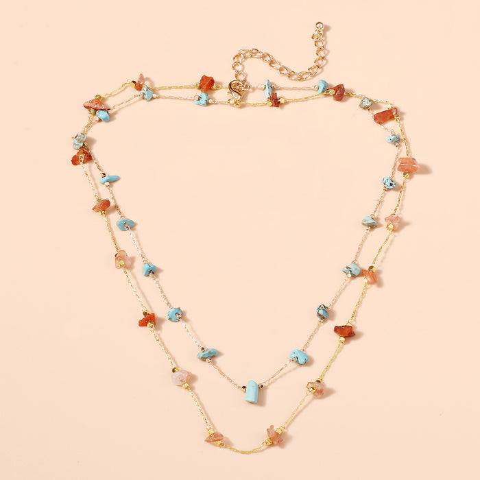 Wholesale Colorful Natural Semi-precious Stone Clavicle Chain Multi-layer Necklace for Women