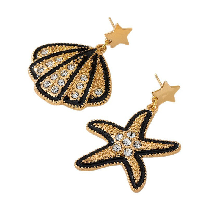 Wholesale New ear studs with fashionable personality, trendy earrings, creative design, asymmetrical starfish shell earrings