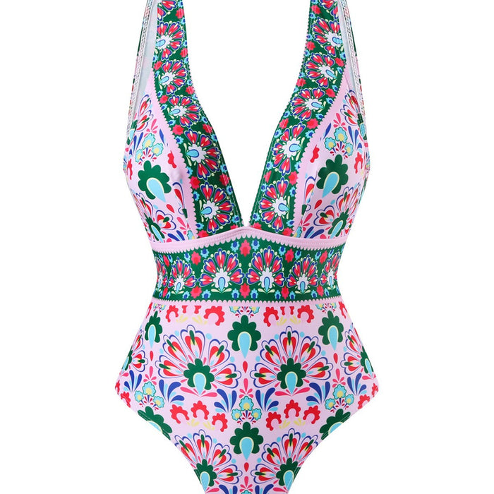 Wholesale Sexy bikini one-piece swimsuit chiffon skirt wrapped skirt, shoulder V-neck swimsuit, beach gathering, conservative coverage