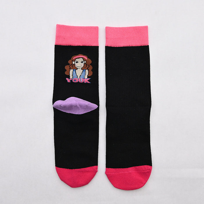 Wholesale New illustration women's socks, cotton socks, mid tube trendy socks, cartoon socks