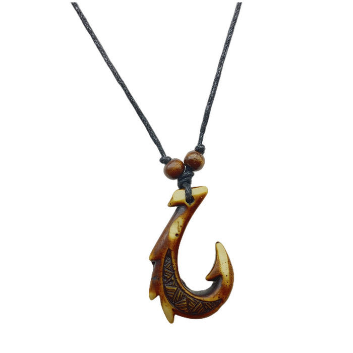 Wholesale Vintage Resin Maori Fish Hook Pendant Necklace JDC-NE-FaX003