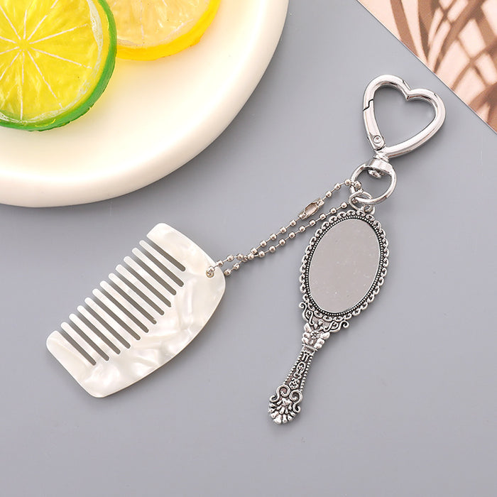 Wholesale Fashionable square mini comb car bag pendant, phone keychain, personalized handle, makeup mirror decoration