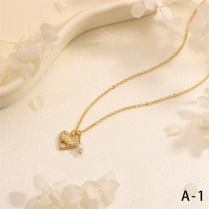 Wholesale Copper Mama Hollow Micropaved White Zirconium Pearl Necklace JDC-NE-TianYi003