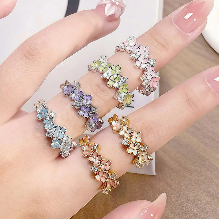 Wholesale Oil-Dropping Enamel Flower Zircon Fairy Open Ring Female Niche Unique Ring