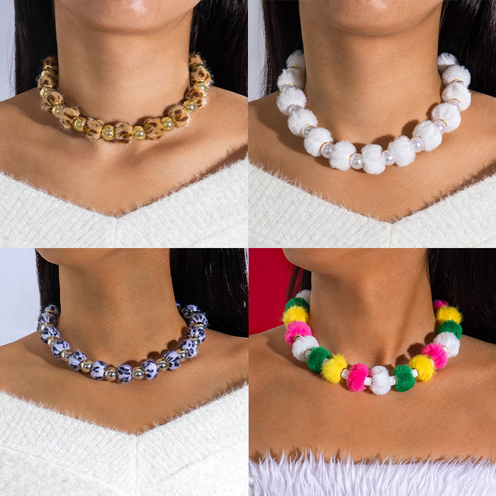 Wholesale Acrylic Beaded Choker Necklace Colorful Pom-Pom Design Fashion Jewelry Accessory MOQ≥2