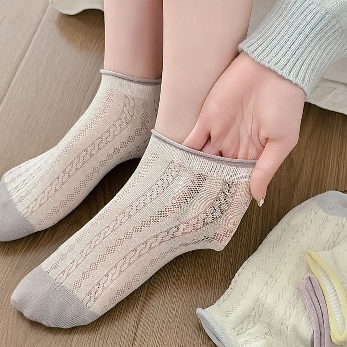 Wholesale Curled edge mesh socks short tube boneless women's socks thin