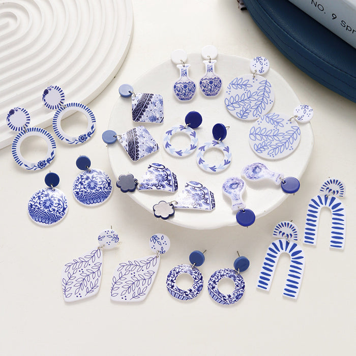 Wholesale Vintage printed exaggerated earrings with silver needles for women