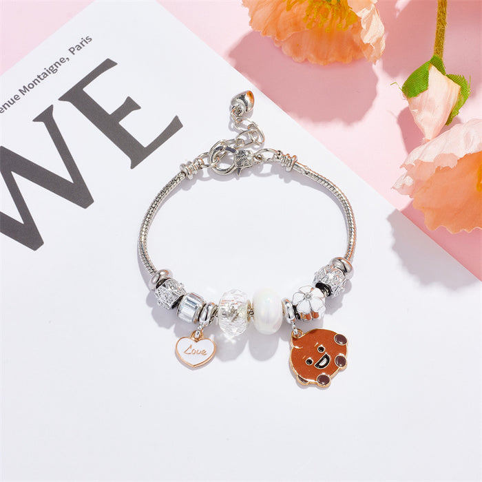 Wholesale stainless steel DIY female student Heart pendant beaded Charms Bracelets