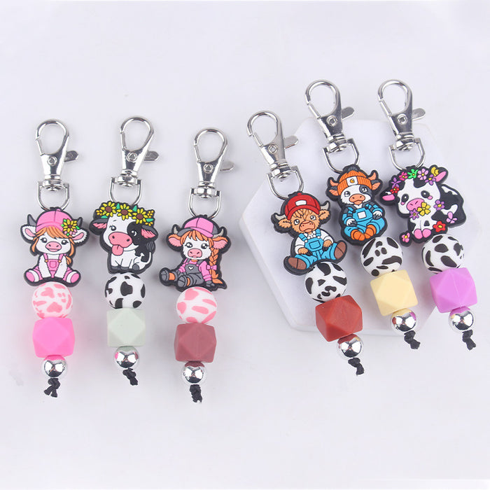 Wholesale Cartoon Cow Silicone Beaded Wrist Keychain JDC-KC-GuangTian039