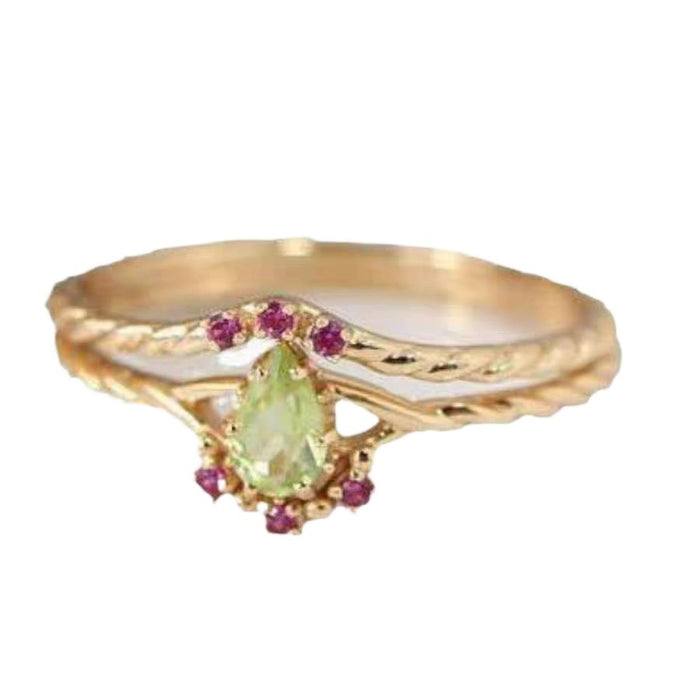 Wholesale Inlaid Water Drop Anti Olivine Set Combination Open Ring Vintage