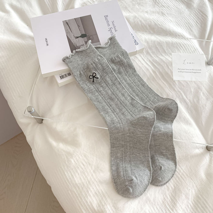Wholesale Socks Embroidered Bow Middle Tube Hollow Stacked Long Tube Socks