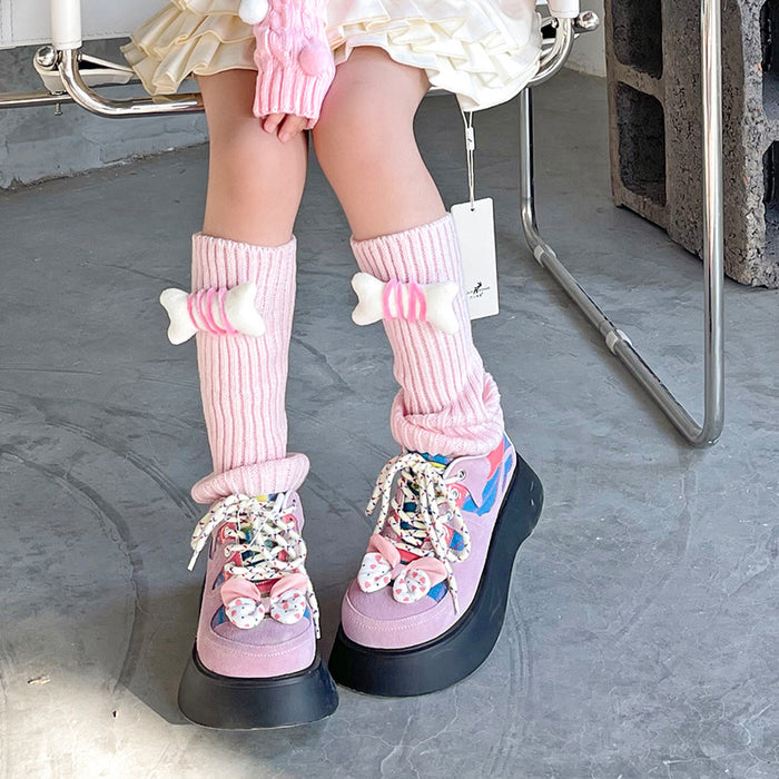 Wholesale Pink bone leg cover pile socks winter wool cartoon warm Lolita knee pad socks over the knee socks
