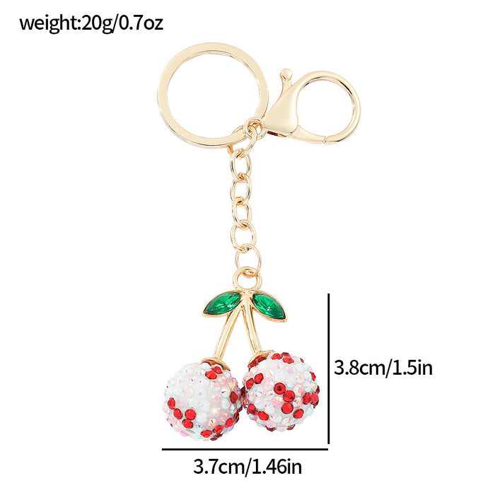 Wholesale Fruit Alloy Rhinestone Cherry Keychain Diamond Cherry Car Bag Pendant