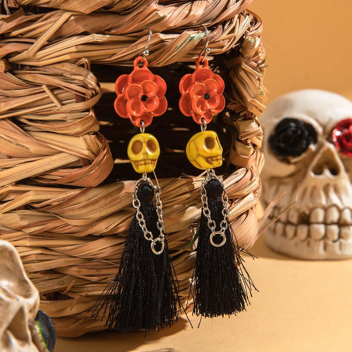 Wholesale  funny fun skull tassel rice beads earrings creative personality rose earrings