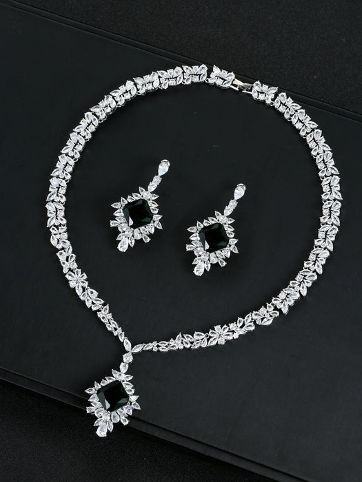 Wholesale Zircon Necklace Earrings suit Wedding Dinner High-end Jewelry Square Decoration Women' s